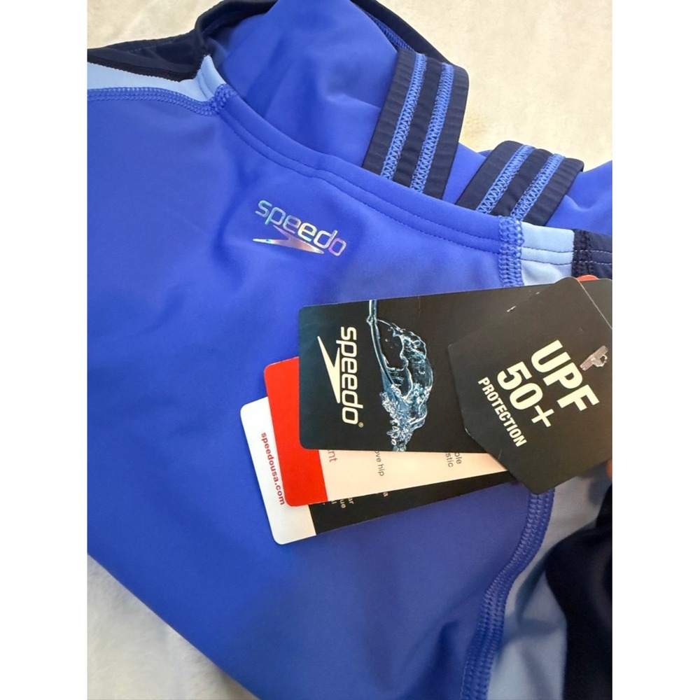 Speedo Womens Blue Colorblock HydroBra Racing Cut One Piece Swimsuit Size 8 NEW - Picture 8 of 14
